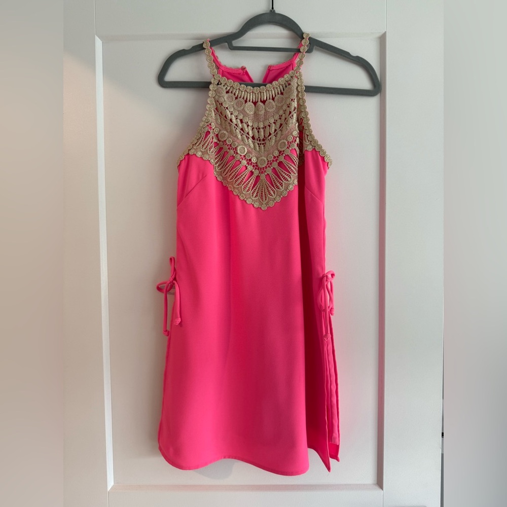 Lilly Pulitzer Vibrant Pink Dress with Gold Accents